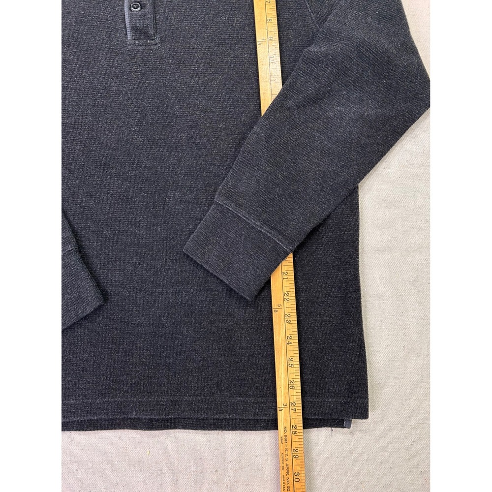 Relwen Men's Large Waffle Knit Henley Long Sleeve Shirt Gray Cotton Mock Neck - Picture 2 of 6